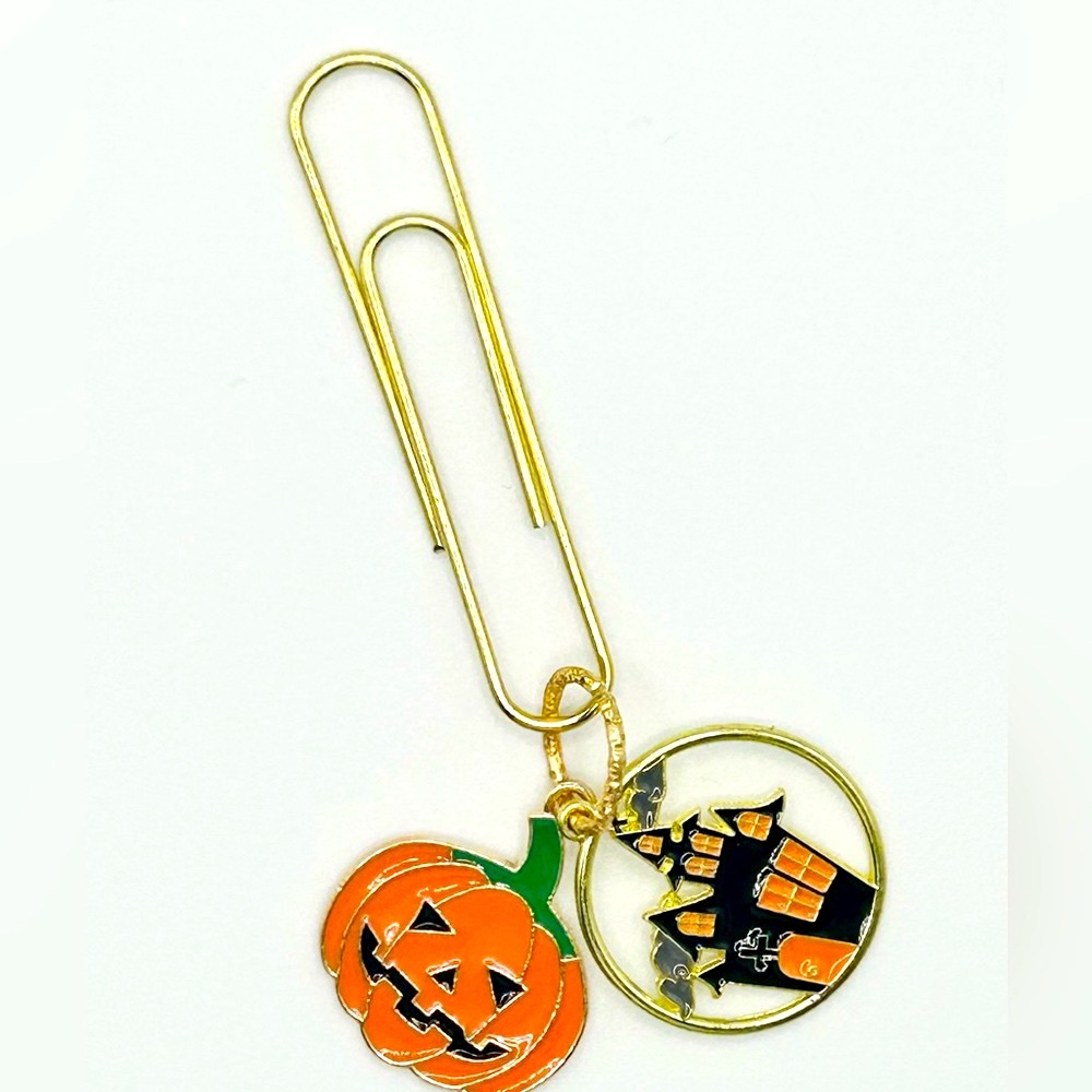 Bookmark paperclip with cute Halloween 2-charms gold for agenda planners